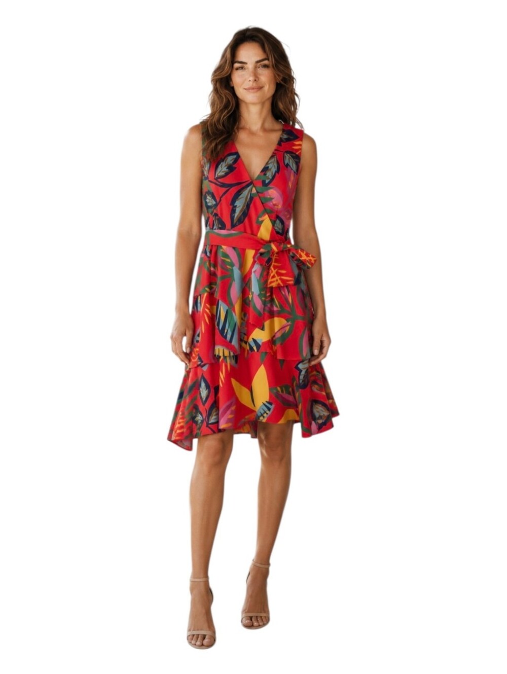 Alex Marie Womens Tropical Floral Print Belted Tiered Vacation Travel Dress 2